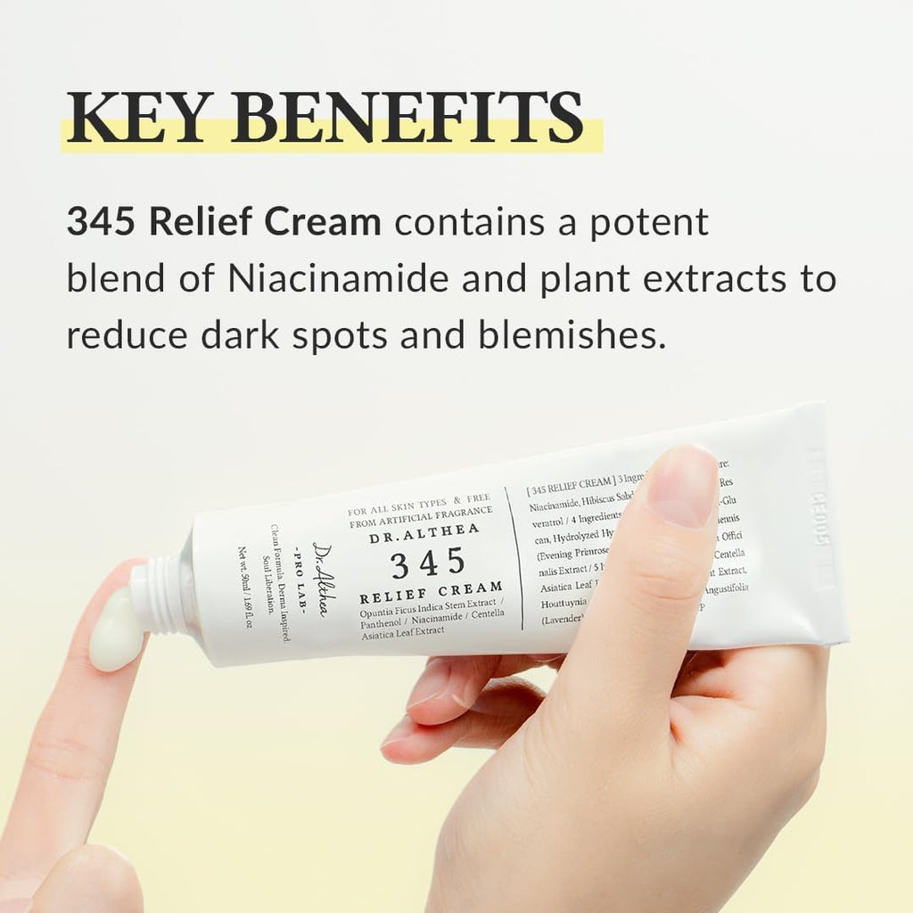 Dr.Althea 345 Relief Cream | Daily Face Moisturizer | Blemish Relief Care | Soothing Recovery & Moisture with Niacinamide, Panthenol | Korean Vegan Skin Care for All Skin Types | 1.7 Fl Oz