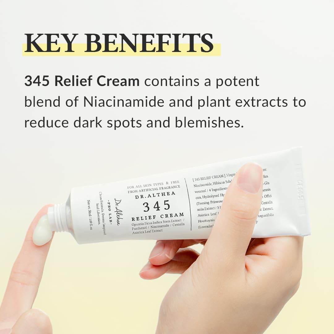 Dr.Althea 345 Relief Cream | Daily Face Moisturizer | Blemish Relief Care | Soothing Recovery & Moisture with Niacinamide, Panthenol | Korean Vegan Skin Care for All Skin Types | 1.7 Fl Oz