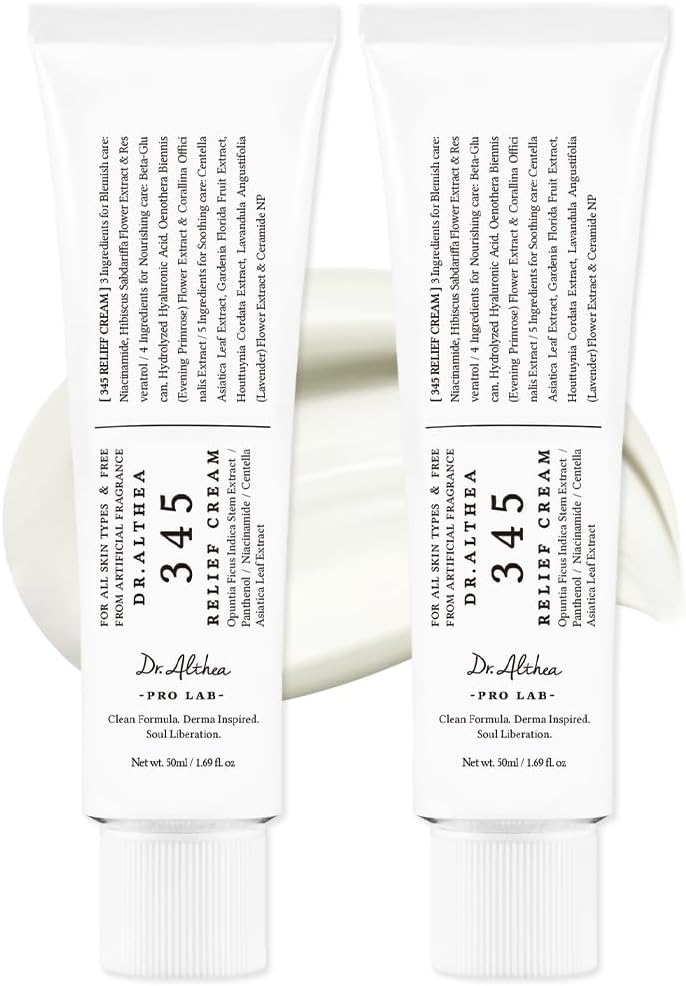 Dr.Althea 345 Relief Cream | Daily Face Moisturizer | Blemish Relief Care | Soothing Recovery & Moisture with Niacinamide, Panthenol | Korean Vegan Skin Care for All Skin Types | 1.7 Fl Oz