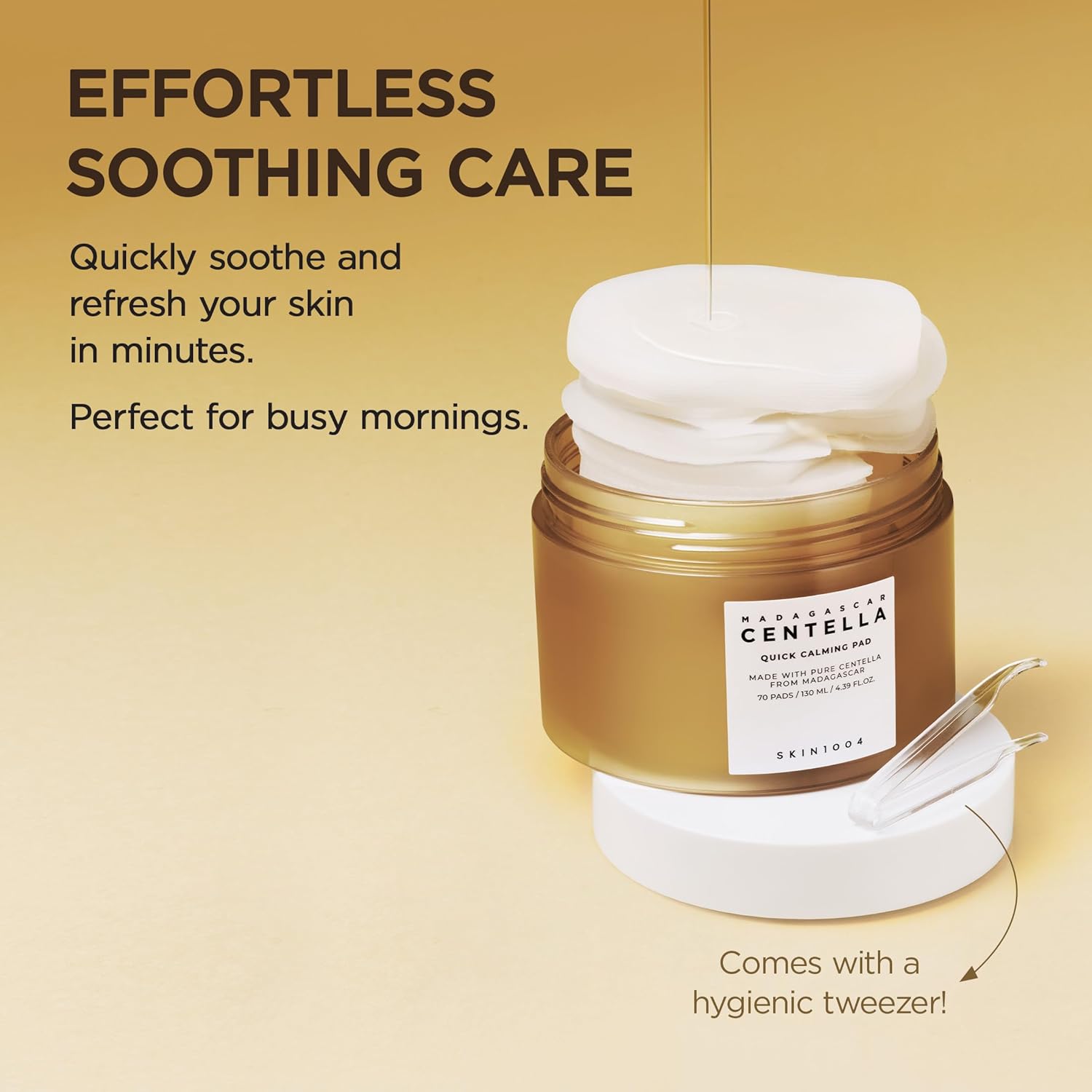 SKIN1004 Madagascar Centella Quick Calming Pad 70ea, 130ml, Quick Calming Effects Soothing for Sensitive Skin