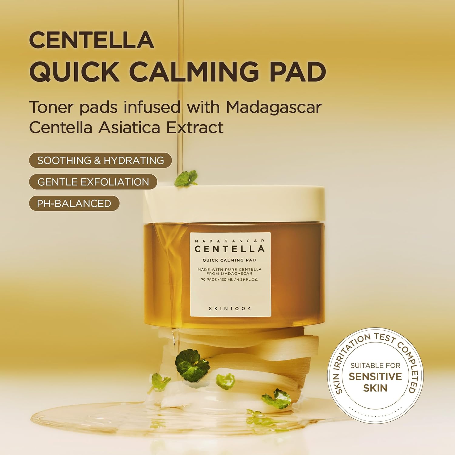 SKIN1004 Madagascar Centella Quick Calming Pad 70ea, 130ml, Quick Calming Effects Soothing for Sensitive Skin